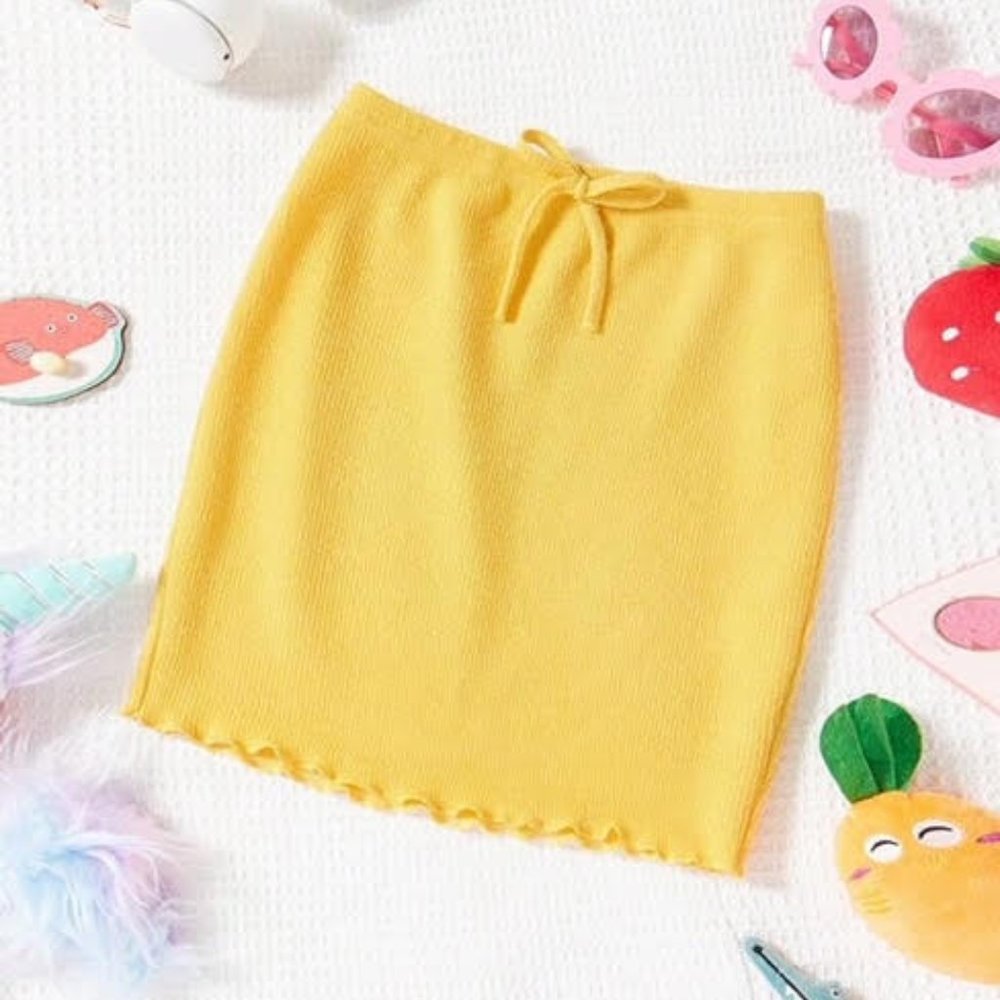 SHEIN Qutie Knot Front Lettuce Trim Ribbed Knit Skirt L (8/10)